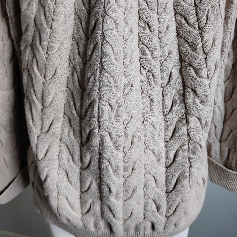 Talbots Cotton Wool Blend Cable Knit Sweater Natural Tan Silver Buttons - Picture 11 of 15